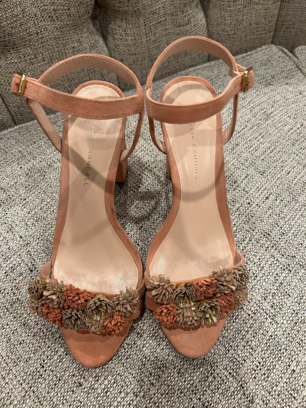 Loeffler Randall Rust Suede Pom-Pom Block Heel Sandals